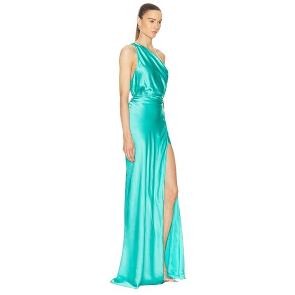 The Sei for FWRD Asymmetrical Wrap Gown in Turquoise 0 New Womens Maxi Dress - Picture 4 of 9
